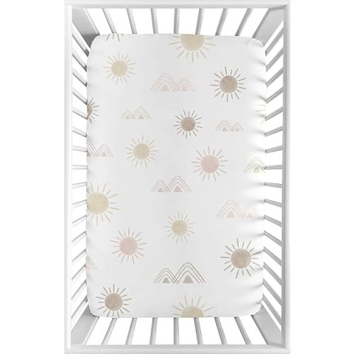Sweet Jojo Designs Boho Desert Sun Girl Fitted Mini Crib Sheet Baby Nursery for Portable Crib or Pack and Play - Blush Pink Mauve Gold Taupe Bohemian Watercolor Mountains Southwest Nature Minimalist