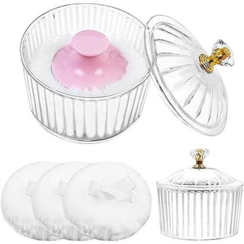 5Pcs Dusting Powder Container with Puff, 3.4 Inch Acrylic Body Powder Containers with Large Soft Puff Loose Dusting Powder Container Reusable Powder Applicator for Women Baby Body Face Makeup