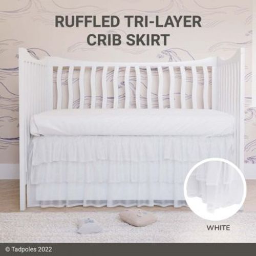 Tadpoles Triple Layer Tulle Crib Skirt | 28" X 52" With A 16" Drop | 100% Polyester Panels, 80% Polyester & 20% Cotton Lining