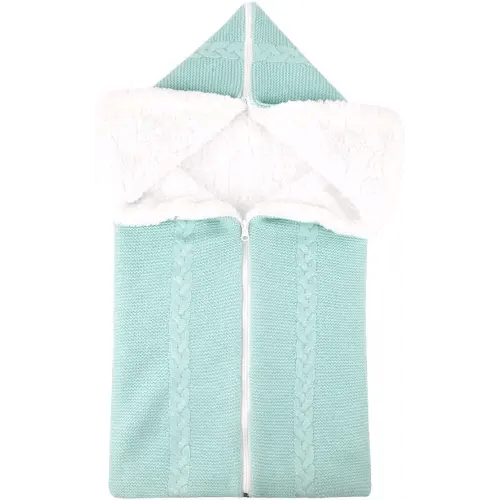 Baby Swaddle Blanket Stroller Wrap Fleece Knit Sleeping Bag Soft Warm Nap Blanket Plus Velvet for 0-12 Month Baby Boys Girls (Green)