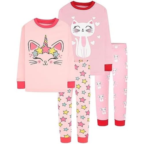 DAUGHTER QUEEN Girls 4 Pieces Cotton Pajamas Size 18 Months-12 Years