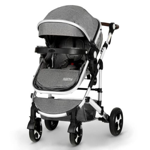 Kinder King Meno V 3 in 1 Reversible Baby Stroller w/Detachable Tray, Adjustable Canopy, Suspension Wheels, Dark Grey