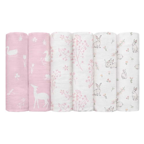 Gllquen Baby Muslin Swaddle Blankets 6-Pack Organic Cotton Blankets for Newborn Infant Girls Boys, 28 X 28", Looking for Spring