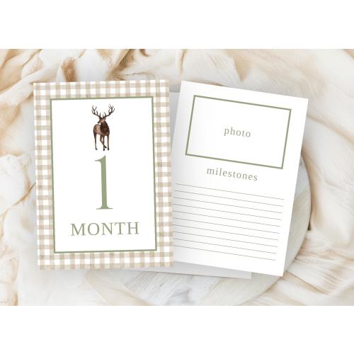 Deer Monthly Milestone Cards, Southern Baby Boy Watercolor Monthly Milestone Cards, Deer Hunting Milestone Cards, Printed Milestone cards
