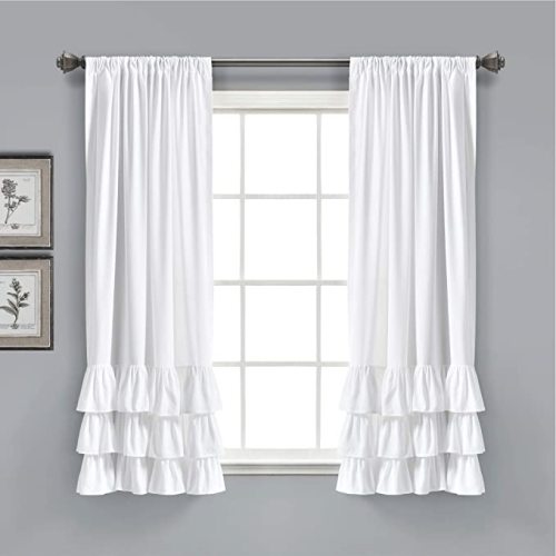 Lush Decor Allison Ruffle Light Filtering Window Curtain Panels Pair 40" W x 63" L White - Coquette Curtains for Bedroom - Drapes - Ruffle Curtains Kids