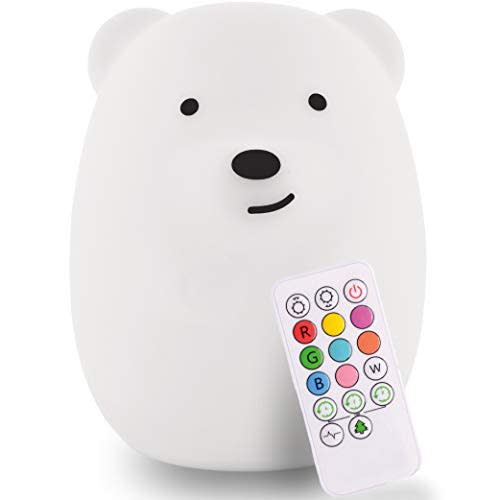 Lumipets Silicone Night Light for Kids, Bear - 9 Soft Colors, Remote Sleep Timer - Rechargeable, Battery-Operated Light for Toddler, Baby, Girls, Boys - Bedroom, Nursery
