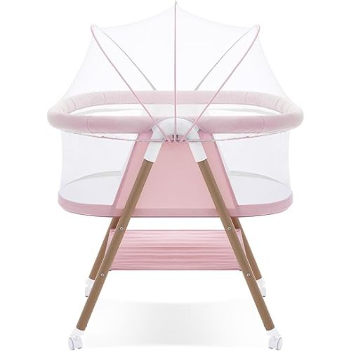 Baby bassinets,3 in1 Baby Crib, Sturdy, Portable & Easy to Assemble,Mosquito net and Portable Bag Included. (Pink)