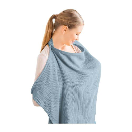 Women Breastfeeding Cover Up with 2 Pockets Adjustable Straps Breathable Nursing Cloak Breast Feeding Shawl-Blue,100cm