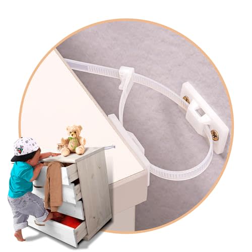 12 PCS Furniture Anchors for Baby Proofing Anti Tip Child Safety Cabinet Straps to Help Furniture Secure to Wall Baby Proof Anchoring Kit for Shelf & Dresser to Protect Toddler Kid Pet Adjustable