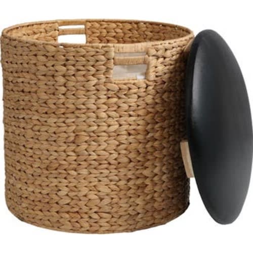 Josie 18" Modern Coastal Hand-Woven Hyacinth Storage Ottoman with Lid