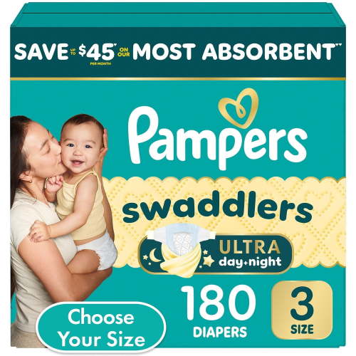 Pampers Swaddlers Ultra Diapers, Size 3 (13-26 Pounds), 180 Count