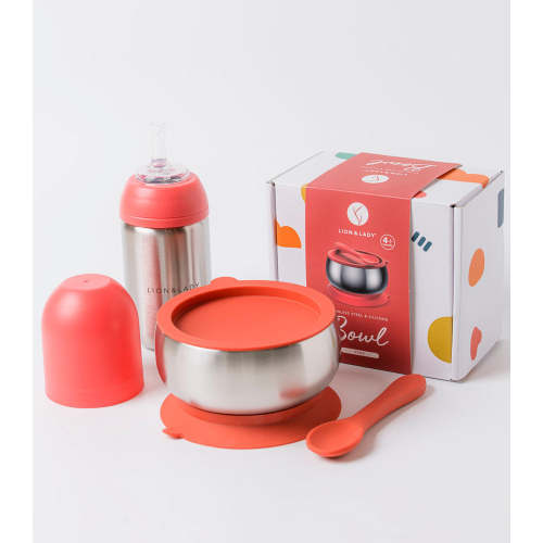 Combo Pack 18/8 Grade Stainless Steel Bowl and Toddler Straw Cup Set