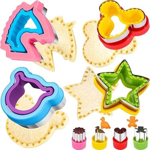 HINZER 8 Pcs Sandwich Cutter Maker, Bear Mouse Unicorn Star Shape Sandwich Cutters for Kids Lunch, Bread Decruster Sandwiches Cruster Fruit Cutters Cookie Mold for Boys Girls Bento Box