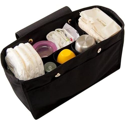 enreve Purse Organizer Insert, Handbag Tote Organizer, Diaper Bag in Bag for Longchamp and More (BLACK)