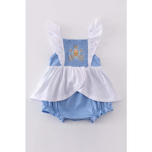 Blue Cinderella smocked girl bubble – HoneyBean