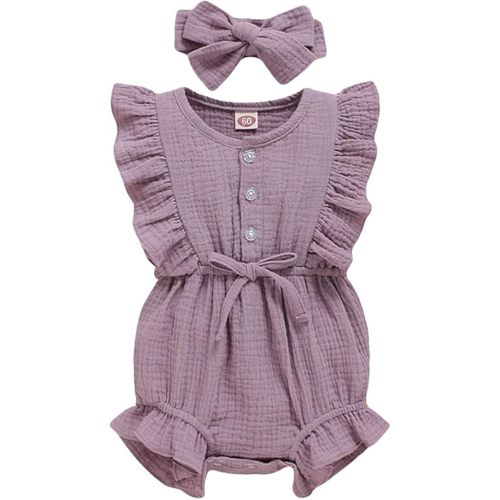 YOUNGER TREE Toddler Baby Girl Ruffled Sleeveless Romper Casual Summer Jumpsuit Cotton Linen Clothes