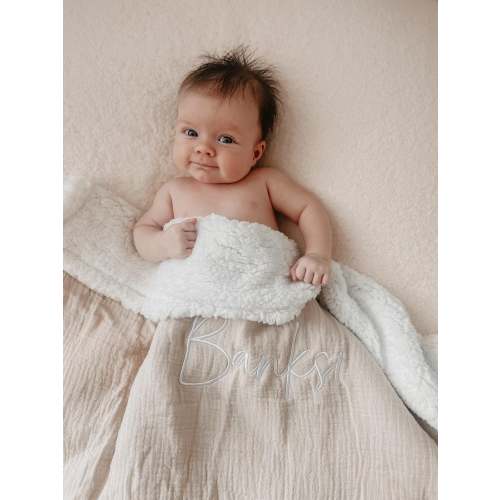 SHERPA TEDDY MUSLIN BLANKET | LATTE
