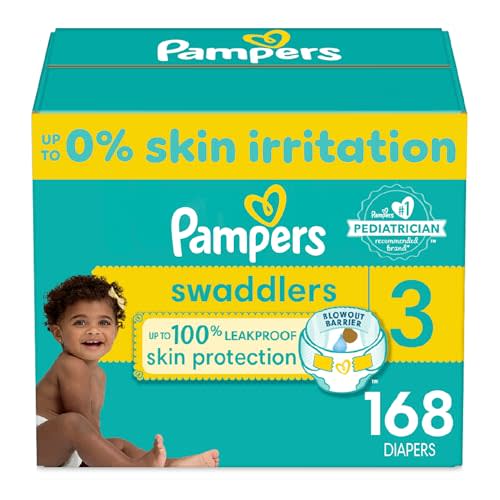 Pampers Swaddlers Diapers - Size 3, One Month Supply (168 Count), Ultra Soft Disposable Baby Diapers
