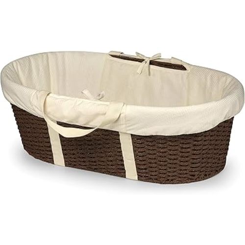 Badger Basket Wicker-Look Woven Baby Moses Changing Basket with Pad and Cover - Espresso/Ecru
