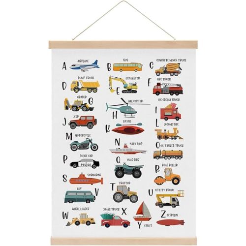 Transport Alphabet Poster, ABC Art Prints, Educational Construction Wall Decor, 11.8 x 15.8 inches, Primary Colors