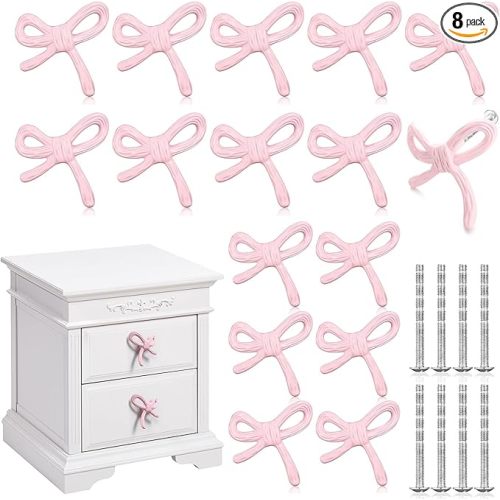 16 Pcs Bow Knobs (Pink,Classic Style)