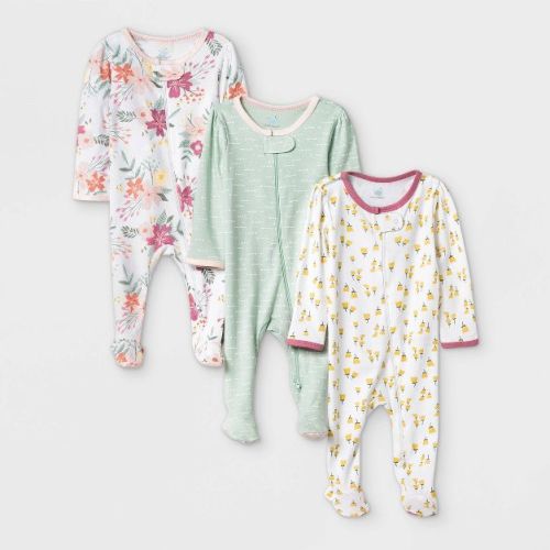 Baby Girls' 3pk Meadow Zip-Up Sleep N' Play - Cloud Island™ White/Mint/Yellow