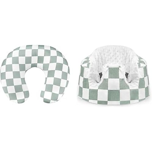 Nursing Pillow Cover and Baby Seat Cover for Bumbo Seat, Green Checkered