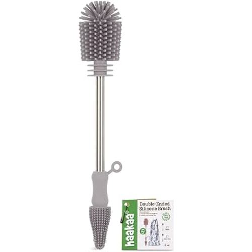 Haakaa Silicone Cleaning Brush - Baby Bottle Brush Cleaner for Breast Pump,Nipple,Breast Milk Storage Bag - Food Grade Silicone - 1 Count - Grey
