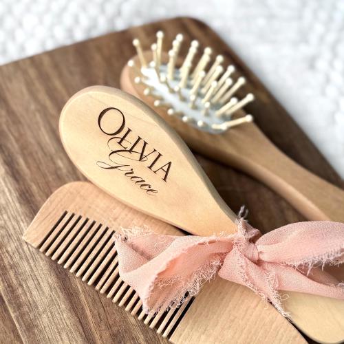 Custom Baby Brush Set Engraved Toddler Gift Idea Princess Brush Set for Girls Personalized Wooden Hairbrush Gift Set Dress Up Toddler Girls