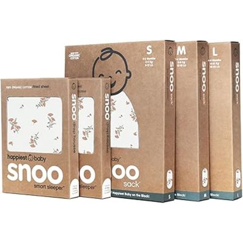 Happiest Baby The Big Bundle 100% Organic Cotton - Includes 3 SNOO Sacks and 2 SNOO Bassinet Fitted Sheets (Ivory Wildflowers)