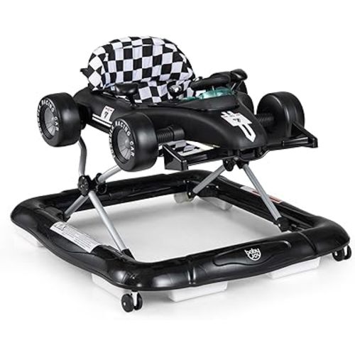 HONEY JOY Baby Walker, 4-in-1 Foldable Infant Activity Push Walker, Toddler Car Walker with Adjustable Heights, Music, Lights, Padded Seat, Baby Walker with Wheels for Boys Girls 6-18 Months (Black)