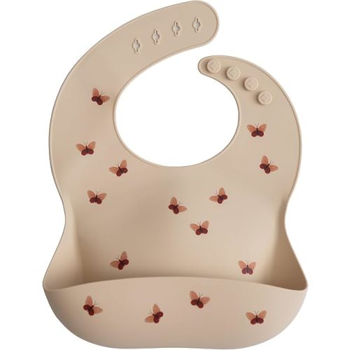 mushie Silicone Baby Bib | Adjustable Fit Waterproof Bibs (Butterflies)