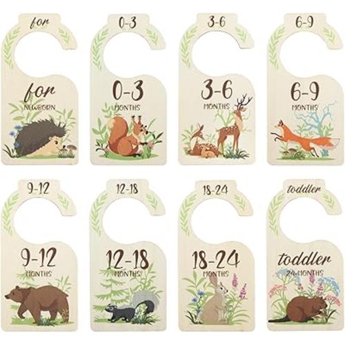 8PCS Wooden Baby Closet Dividers, Double Sided Baby Clothes Size Hanger Organizer for Newborn to 24 Months Size Clothes, Adorable Nursery Decor Hanger Dividers(STYLE:Cartoon Animals)