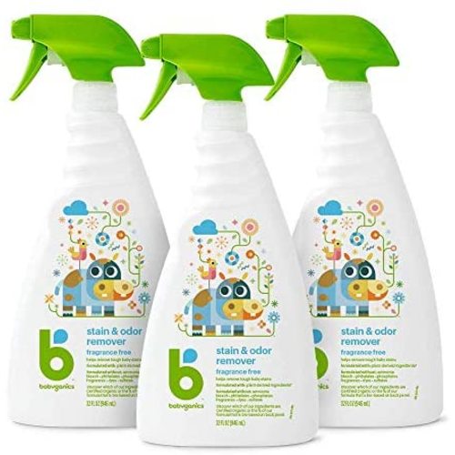 Babyganics Stain & Odor Remover Spray, Fragrance Free, 32oz Spray Bottle (Pack of 3)