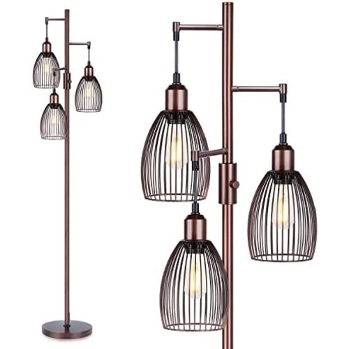 Nintiue Dimmable Floor Lamp, 3 x 800LM LED Edison Bulbs Included, Farmhouse Industrial Floor Lamp Standing Lamp with Elegant Teardrop Cage Heads Tall Lamps for Living Room Office Bedroom
