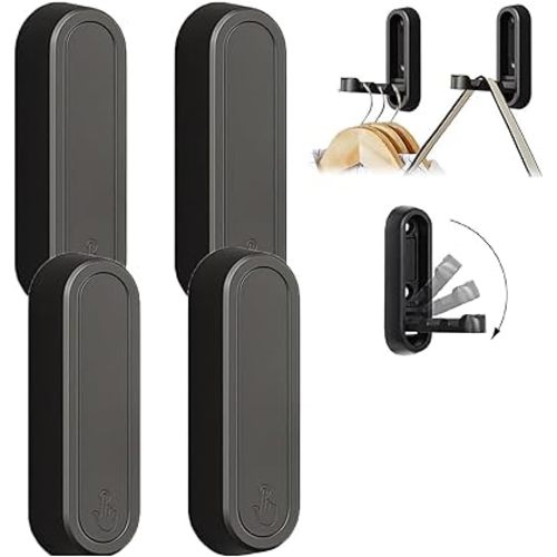 Folding Coat Hooks, Robe Foldable Hooks Wall Mount, Heavy Duty Walls Hooks Zinc Alloy, Space-Saving Foldable Hook Bathroom for Towels, Hanging Coats, Bags, Easy Installation (4,Black)
