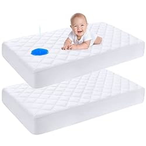 Yoofoss Waterproof Crib Mattress Protector 2 Pack, Quilted Crib Mattress Pad Cover Ultra Soft and Breathable, Machine Washable Toddler Mattress Protector for Standard Baby Crib Size 52''x28'' - White (2 Pack) - Crib-28x52 Inch (Pack of 2)