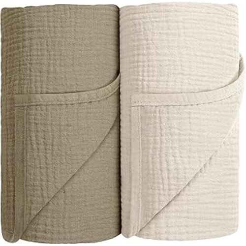 Muslin Swaddle Blanket Baby,100% Cotton Baby Receiving Blanket Soft Thin Baby Swaddle Blanket for Unisex Newborn 40x40in 2Pack (Olive Green)