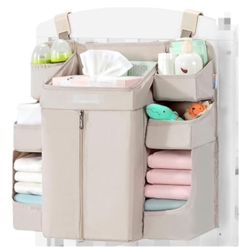 Xhy Diaper Caddy for Changing Table and Crib Diaper Stacker Nursery Organizers for Cribs Hanging Diaper Caddy Organizer for Baby Essentials Light Gray