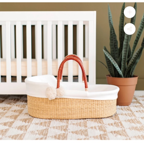 Natural <br> African Moses Basket <br> Cognac + Cream Handle