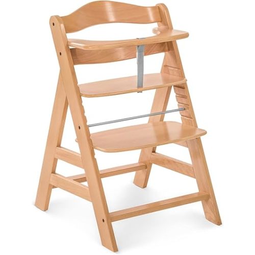 Hauck Alpha+ Grow Along Adjustable Wooden High Chair Seat with 5 Point Harness and Bumper Bar for Babies 6 Months and Up, Beechwood, Natural