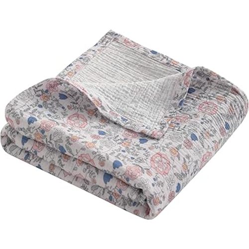 NTBAY 2 Layer Muslin Cotton Baby Swaddle Blanket, 30x40 Soft and Breathable Receiving for Newborns and Infants, Perfect for Crib, Stroller, Travel, Lightweight Nursery Blanket, Vintage Floral