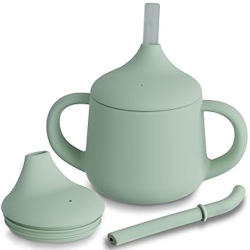 Moonkie Silicone Baby Sippy Cups | 3 Stages Training Cup Straw Cup for Infants Toddlers and Kid | 4 oz (Sage)
