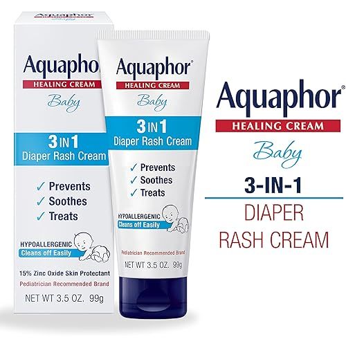 Aquaphor Baby Diaper Rash Cream, 3-in-1 Diaper Rash Relief, 3.5 Oz Tube, (Pack of 3)