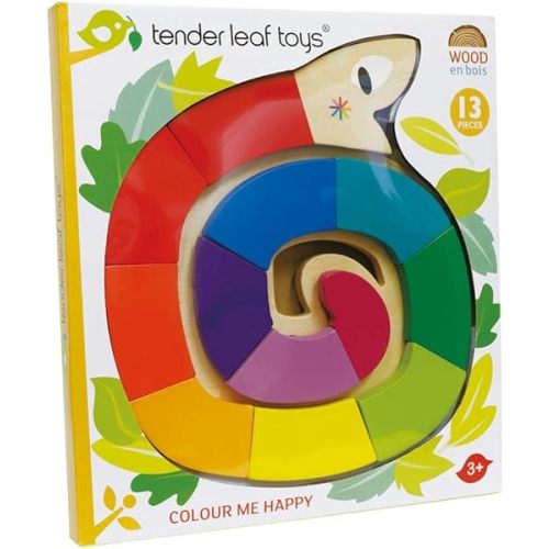 Tender Leaf Toys - Colour Me Happy - 13 Pieces Educational Colour Sorting Wooden Puzzle Toy with 3 Dimensional Shapes Underneath - Early Learning and Preschool Teaching Materials for Children 2+