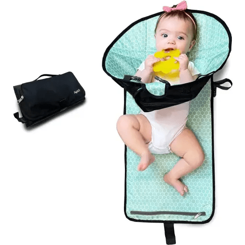 SnoofyBee - Portable Playtime Changing Pad: 3-in-1 Diaper Clutch, Changing Station, and Clean Hands Toy Barrier. Water-Resistant and Stylish, with Dual Storage Pockets. Black-2024-Improved-Version