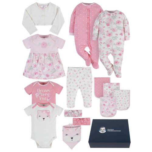 Gerber Baby Boy or Girl Unisex Clothes Outfit Set with Gift Box, 14-Piece (Newborn-3/6 Months)