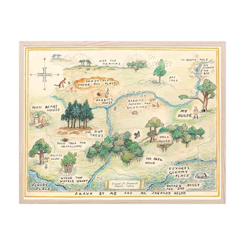 BigWig Prints Hundred Acre Wood Map Vintage Poster, Classic Pooh Nursery Poster, Hundred Acre Wood Nursery Decor - Unframed (8x10)