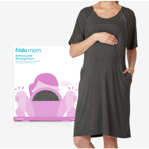 Frida Mom Labor and Delivery Gown for Hospital, Easy-Snap, Tagless Nursing Gown with Skin-to-Skin Access and Full Coverage in The Back