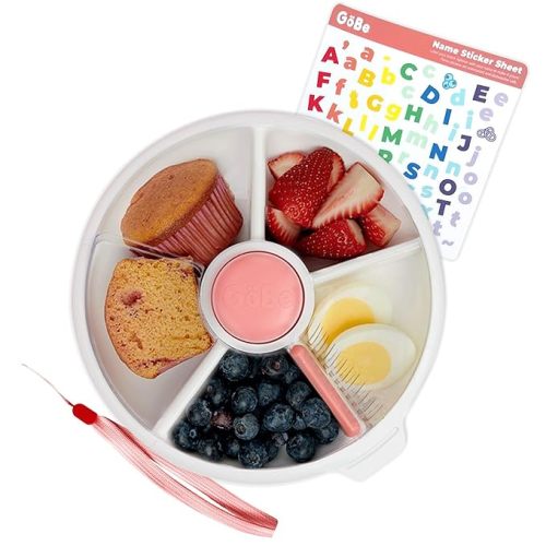 GoBe Kids Small Snack Spinner Flip Bundle with Hand Strap and Sticker Sheet - Reusable Snack Container with 5 Compartment Dispenser and Lid | BPA/PVC Free | Dishwasher Safe | No Spill- GoBe Grey